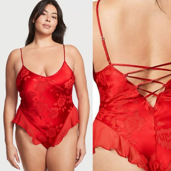 Victoria's Secret Other - NWT Victoria’s Secret Burnout Satin Teddy in Red S
